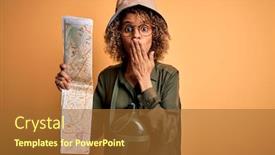  Presentation with canteen - Colorful presentation theme enhanced with african-american-tourist-woman-wearing backdrop and a red colored foreground