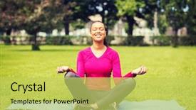  Presentation with woman sport - PPT layouts enhanced with african american training - sport meditation park and lifestyle background and a yellow colored foreground
