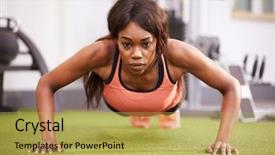  Presentation with gym - Cool new PPT theme with african american training - young woman doing push ups backdrop and a yellow colored foreground