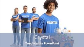  Presentation with plastic recycling - Presentation design consisting of african-american-volunteer-holding background and a teal colored foreground
