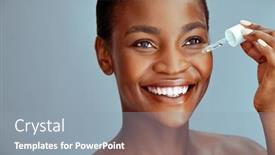  Presentation with serum - Theme consisting of african-american-woman-applying-liquid background and a light blue colored foreground