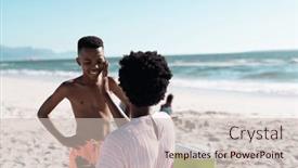  Presentation with skincare - PPT layouts featuring african-american-woman-applying-sunscreen background and a soft green colored foreground