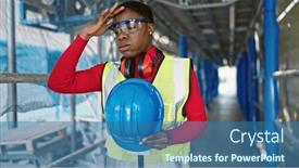  Presentation with take - Slide set featuring african-american-woman-architect-take background and a ocean colored foreground