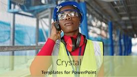  Presentation with architect - PPT layouts with african-american-woman-architect-talking background and a soft green colored foreground