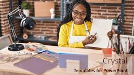  Presentation with paint art - Presentation having african-american-woman-artist-having background and a coral colored foreground