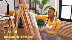  Presentation with african music - Slide deck enhanced with african-american-woman-artist-listening background and a red colored foreground