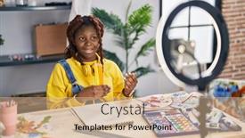  Presentation with recording studio - Presentation consisting of african-american-woman-artist-recording background and a coral colored foreground