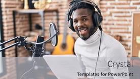  Presentation with american music - Presentation theme featuring african-american-woman-artist-singing background and a light gray colored foreground