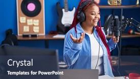  Presentation with music singing - Theme with african-american-woman-artist-singing background and a ocean colored foreground