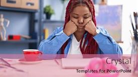  Presentation with unhappy - Slide deck having african-american-woman-artist-sitting background and a coral colored foreground