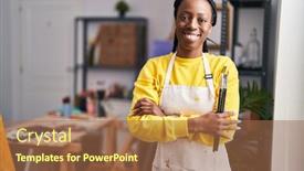  Presentation with art - Slide deck with african-american-woman-artist-smiling background and a coral colored foreground