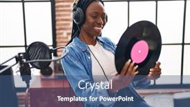  Presentation with music vinyl - Presentation theme with african-american-woman-artist-smiling background and a  colored foreground