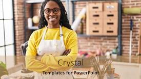  Presentation with african american presenter - Slide set consisting of african-american-woman-artist-smiling background and a  colored foreground