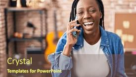  Presentation with american music - Presentation design featuring african-american-woman-artist-smiling background and a tawny brown colored foreground