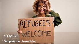  Presentation with refugees - Beautiful slide set featuring african-american-woman-asking backdrop and a coral colored foreground
