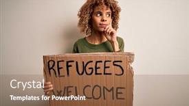  Presentation with refugees - Slides featuring african-american-woman-asking background and a tawny brown colored foreground