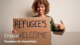  Presentation with refugees - Slide deck enhanced with african-american-woman-asking background and a coral colored foreground