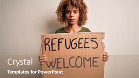  Presentation with refugees - Presentation with african-american-woman-asking background and a coral colored foreground