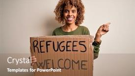  Presentation with immigration - Beautiful PPT theme featuring african-american-woman-asking backdrop and a tawny brown colored foreground