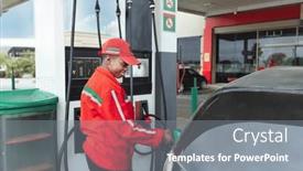  Presentation with gas pump - Slide deck featuring african-american-woman-attendant and a gray colored foreground