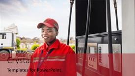  Presentation with gas pump - Presentation enhanced with african-american-woman-attendant and a crimson colored foreground