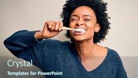  Presentation with tooth paste - Amazing presentation theme having african-american-woman-brushing backdrop and a navy blue colored foreground