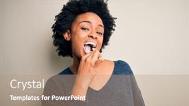  Presentation with tooth paste - Amazing slide set having african-american-woman-brushing backdrop and a coral colored foreground