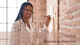  Presentation with african american business - PPT theme featuring african-american-woman-business-worker background and a coral colored foreground