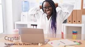  Presentation with african american business - PPT layouts consisting of african-american-woman-business-worker background and a coral colored foreground