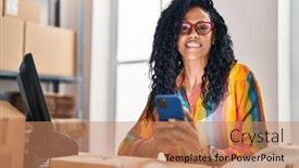  Presentation with african american business - Slide deck enhanced with african-american-woman-business-worker background and a coral colored foreground