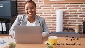  Presentation with african american business - Presentation theme enhanced with african-american-woman-business-worker background and a coral colored foreground
