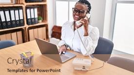  Presentation with african american business - Slide set featuring african-american-woman-business-worker background and a coral colored foreground