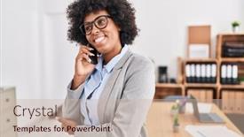  Presentation with african american business - Theme having african-american-woman-business-worker background and a soft green colored foreground