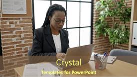  Presentation with african american business - Slide set featuring african-american-woman-business-worker background and a tawny brown colored foreground