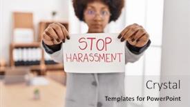  Presentation with stop - Slide deck enhanced with african-american-woman-business-worker background and a light gray colored foreground