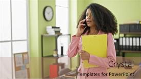  Presentation with african american business - Presentation theme featuring african-american-woman-business-worker background and a coral colored foreground