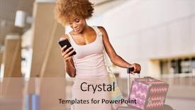  Presentation with african american women in computer - Colorful theme enhanced with african american woman checking flight backdrop and a coral colored foreground