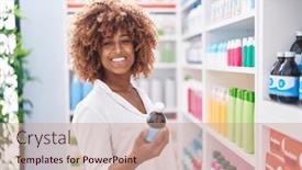  Presentation with medication - Presentation theme having african-american-woman-customer-smiling background and a coral colored foreground