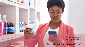  Presentation with medication - Presentation theme featuring african-american-woman-customer-using background and a coral colored foreground