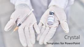  Presentation with covid vaccine - PPT theme having african-american-woman-doctor-holding background and a light gray colored foreground