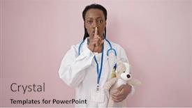  Presentation with teddy bear - Presentation with african-american-woman-doctor-holding background and a soft green colored foreground