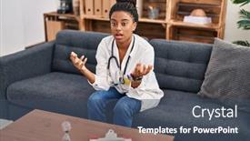  Presentation with african american patient - Slide deck featuring african-american-woman-doctor-patient background and a ocean colored foreground