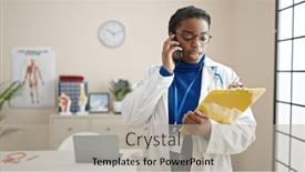  Presentation with doctor african - Presentation theme consisting of african-american-woman-doctor-reading background and a mint green colored foreground