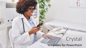  Presentation with doctor african - Presentation theme having african-american-woman-doctor-using background and a light gray colored foreground