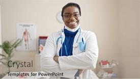  Presentation with doctor african - PPT layouts having african-american-woman-doctor-wearing background and a light gray colored foreground