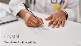  Presentation with vaccination - Slide deck featuring african-american-woman-doctor-writing background and a light gray colored foreground