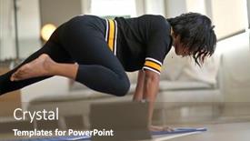  Presentation with virtual class - PPT theme featuring african-american-woman-doing-virtual background and a violet colored foreground