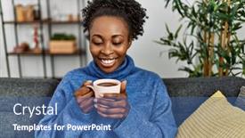  Presentation with coffee - Theme with african-american-woman-drinking-coffee background and a ocean colored foreground