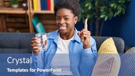  Presentation with african american woman question - PPT theme consisting of african-american-woman-drinking-glass background and a ocean colored foreground