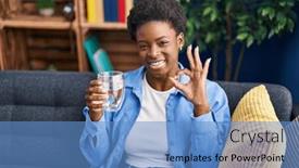  Presentation with drinking glass - Theme having african-american-woman-drinking-glass background and a teal colored foreground